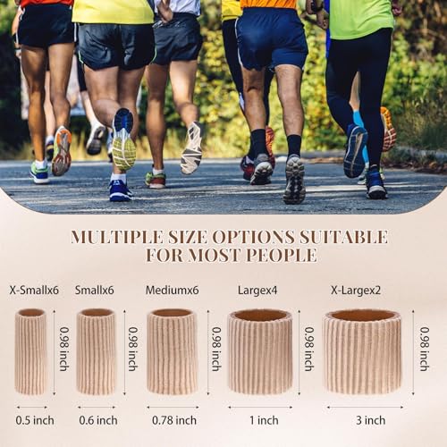 Image of Blulu 24 Pieces Toe Tubes 0.98 Inches Cushion Tube Corn Pads for Toes Sleeves Soft Gel Protectors for Cushions Corns Blisters Calluses 5 Size (Skin Color, All Sizes)