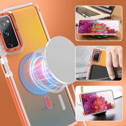 Image of Magnetic Case for Samsung Galaxy S20 FE 5G [Compatible with Magsafe] [Cute Fashion Fluorescent Design] [1 Screen Protector] Slim Translucent Matte Case for Galaxy S20 FE 5G 6.5 inch, Orange