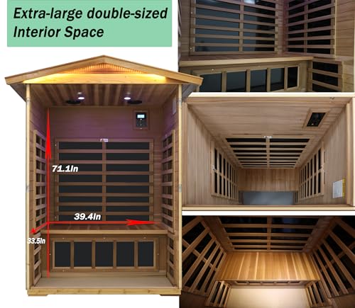 Image of LTCCDSS Ultra-Low EMF Red Cedar Sauna 2-Person, Outdoor Far Infrared Sauna for Home, EMF 0.1-1mG, 6 Carbon Crystal Heaters, Bluetooth & Chromotherapy (57.8 * 40.5 * 81.1 in)