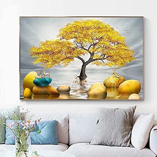 Peinture diamant arbre d'or 80x200cm, une broderie XXL en cristal étincelant pour salon