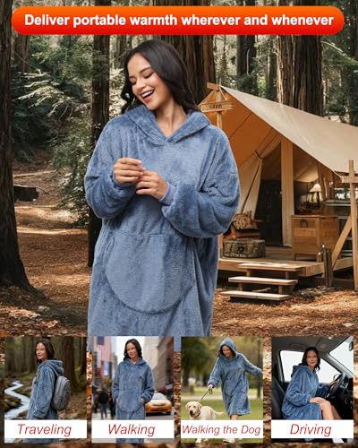 Image of Oversized Heated Wearable Blanket, Battery Powered Fleece Hoodie Robe 7.4V 16000mAh 167F Overheat Protection