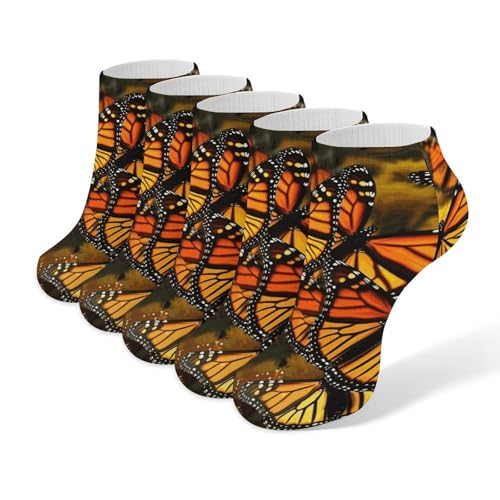 5 Pairs Monarch Butterflies Ankle Socks for Women Men Casual Crew Socks Athletic Running Low Cut Sock Lightweight & Breathable
