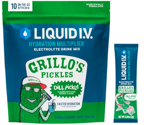 Image of Liquid I.V. Hydration Electrolytes, Grillo's Dill Pickle, 10 Count | Scientifically Formulated | Clinically Proven Hydration | No Artificial Sweeteners | Non-GMO | Vegan | Powder Drink Mix
