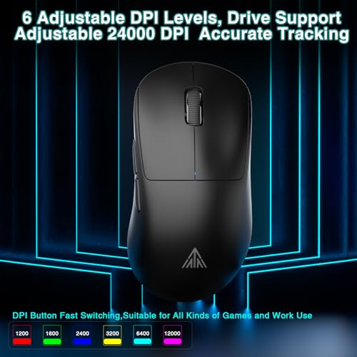 Image of SOLAKAKA SM850 Gaming Mouse Wireless, 24000 DPI, 55g Lightweight Mouse Gaming, 6 Programmable Buttons, Ergonomic Computer Mouse, Tri-Mode BT5.1 /2.4G /USB-C 250h Battery Life PC Gamer Mice for Laptop