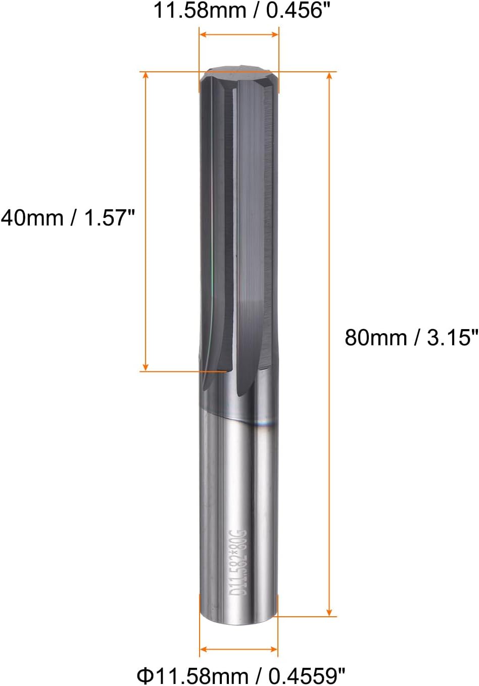 HARFINGTON Carbide Chucking Reamer 0.456"(11.58mm) Dia Straight Flute Straight Shank Machine Reamer Tool for Metal and Lathes CNC Machining Centers, Black