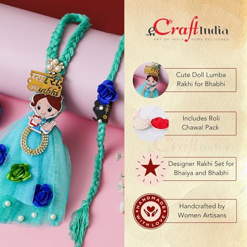 Image of eCraftIndia Pyari Bhabhi Doll Designer Rakhis for Brother and Bhabhi | Bhaiya Bhabhi Rakhi Set of 2 | Lumba Rakhi for Bhabhi | Best Bro Ever Fridge Magnet | Roli Chawal Pack