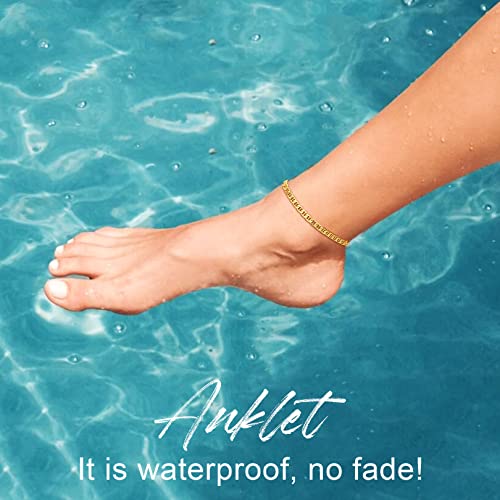 Image of FOCALOOK 14K Gold Plated Anklets for Women Waterproof Plus Size Ankle Bracelet 8.5-10.5 Inch Adjustable Mariner /Figaro /Flat Snake /Cuban Link Chain Anklet Jewelry for Summer Beach Holiday
