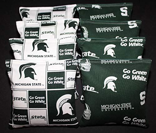 BackYardGamesUSA 8 Cornhole BEANBAGS Made w Michigan State Unv Spartans Fabric ACA Reg Bags