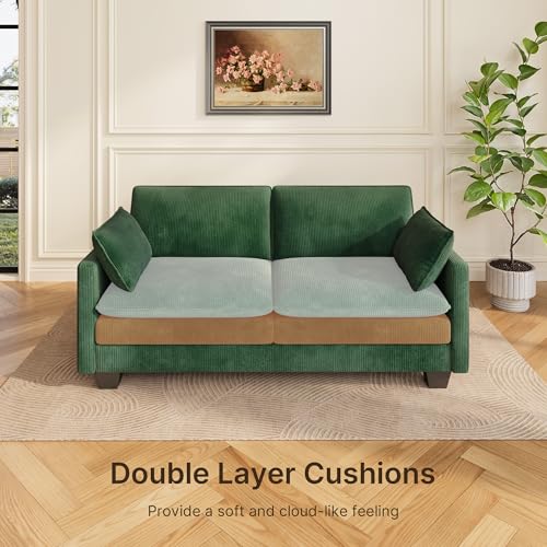 Image of Gizoon 71 inch Small Cloud Loveseat Couches for Living Room, 2 Seater Love Seat Sofa with Comfy Deep Seat, Small Washable Couches with Removable Corduroy Cover for Apartment, Green