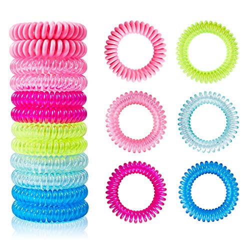 Onisilk Spiral Hair Ties Coil Hair Ties Rubber Phone Cord Hair Ties 12pcs Colorful/Pink Green Blue