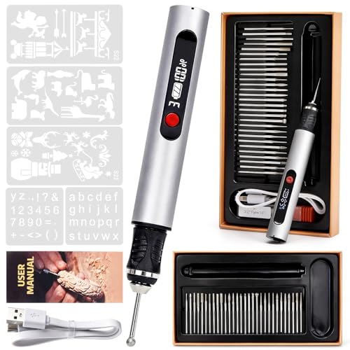 Stylo Graveur électrique Sans Fil, Kit D'outil De Gravure Rechargeable USB-C Avec 3 Vitesses Réglables, Mini Outil Rotatif Portable Pour Bricolage Sur...
