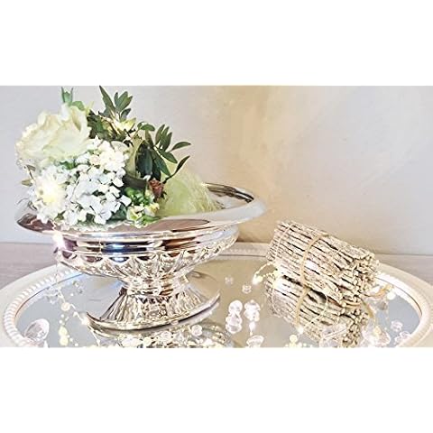 DRULINE 25 cm Dekoschalen Keramikschale Dekovase Vase Hochzeitsdeko Übertöpfe Silber Blumenvase Pflanzgefäße Tisch-Deko Silber Blumenschale Vasen Silberschale Blumengefäß Nostalgie Dekoschale Cover