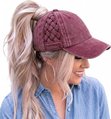 Image of Funky Junque Womens Baseball Cap Dad Hat Ponytail Messy Bun Trucker Ponycap