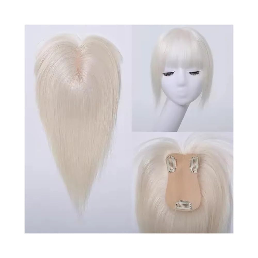 10 Zoll Remy Echthaar-Topper mit Pony, Haarteile, Seidenbasis, 3 Clips in Haar-Toppern for Frauen, Haarverlängerungen for Thinning Hair(Brown mix blonde)