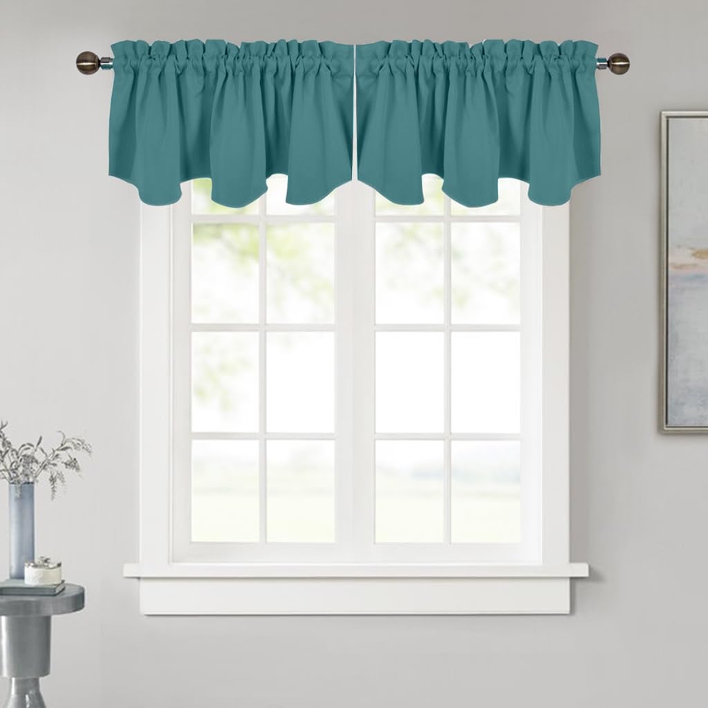 NICETOWN Blackout Window Valance for Nursery - Home Decoration 52 by 18 inches Rod Pocket Scalloped Window Treatment Tier for Laundry/Kitchen/Loft/