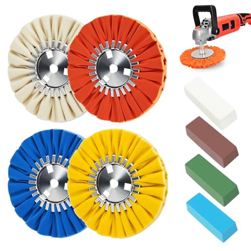 Image of 16ply Aluminum Buffing Wheels Kit 8pcs, 8in Airway Forged Wheels Buffing Polishing for 5 /8 inch Arbor Angle Grinder, with Polishing Compound 4pcs, for Metal Rim Rig Aluminum Brass Rust Removal