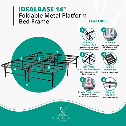 Idealbase 14" Twin Bed Frame Heavy Duty Foldable Bed Frame Folding Bed Frame With Steel Metal Mattress Foundation Box Spring Replacement 600Lbs Capacity Platform Bed Twin Bed Frame Size, Black #TOP1