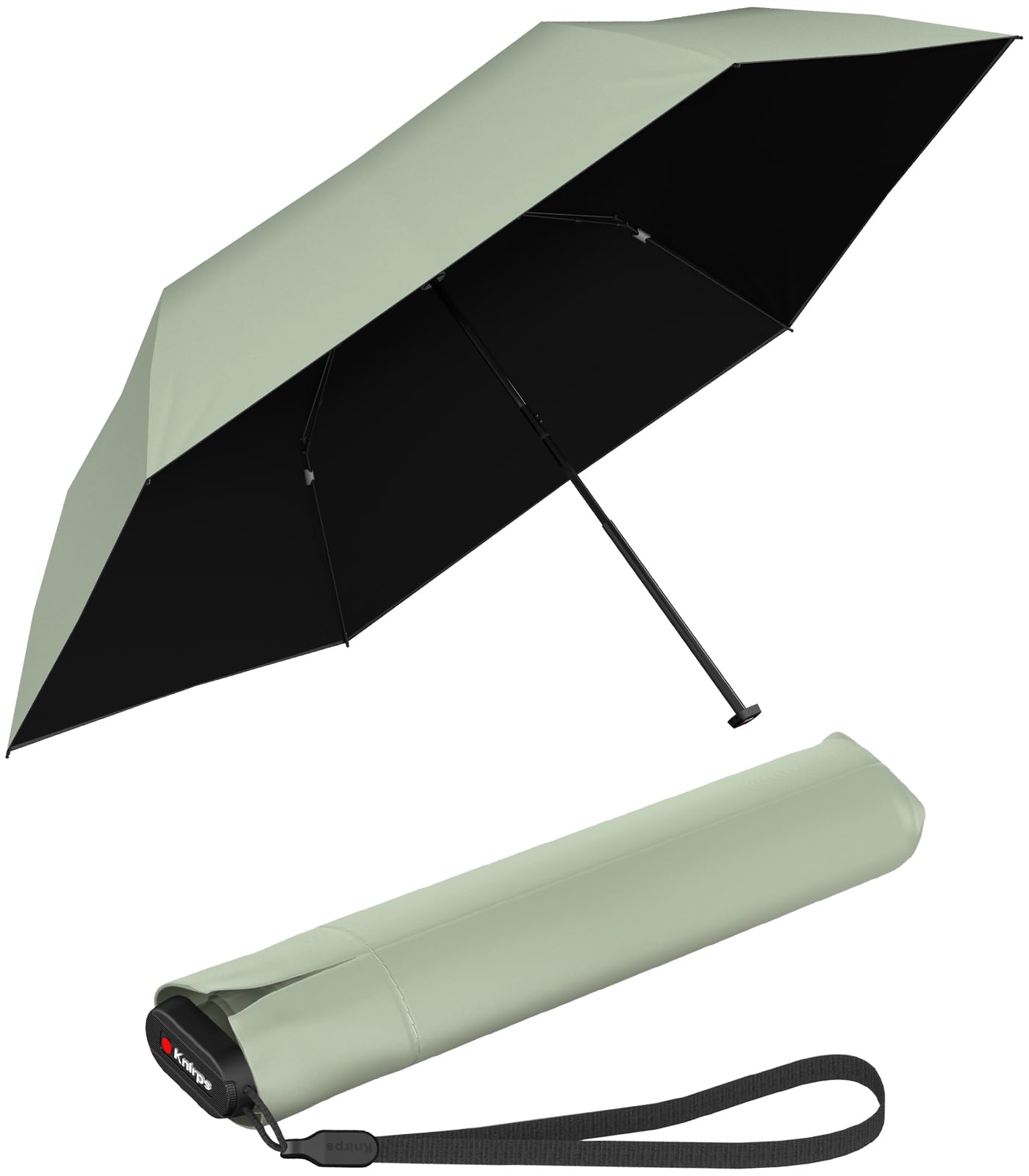 Knirps Parapluie de poche Ultra US.050 Slim Manual - Ultra léger et plat - Résistant aux tempêtes, Wasabi avec revêtement noir - Protection UV et chaleur, 90 cm