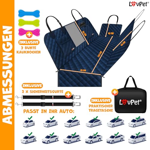 Lovpet® 2in1 Hundedecke für Auto Rückbank & Kofferraum mit Seitenschutz und Sichtfenster Kofferraumschutz - Wasserabweisende Hunde Autoschondecke Universal Autodecke Rücksitz Inkl. Zubehör, Navyblau
