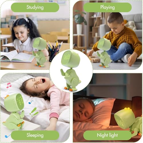Image of Digital Dynamic Dinosaur Bedroom Alarm Clock with Timer Night Light Gift for Kids Boys Girls Students -Green
