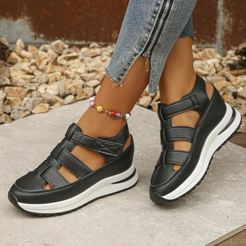 Womens Soft Sole Platform Sandals, Round Toe Comfortable Casual Walking Shoes, Hollow Wedge Breathable Sandals3