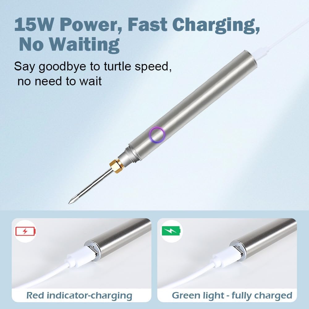Fer à Souder Sans Fil électrique,15w Kit de Fer A Souder Usb Rechargeable Soldering Iron Avec Température Réglable de 200℃-450℃,Chargement Possible Pendant l'utilisation, Interface 510