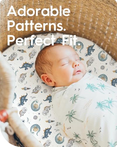 Image of Bassinet Sheets for Baby Boy Girl, TotBasic Buttery Soft Universal Bassinet Fitted Sheet, Compatible with Halo, Mika Micky, Baby Delight, Dream On Me, Maxi COSI and More Bassinet Mattress(Dino&Whale)