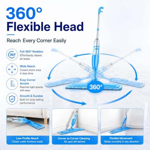 Image of Spray Mop for Floor Cleaning with 360 Degree Rotating Head, 2 Washable Microfiber Pad & Refillable Bottle | Wet & Dry Mop for Home, Kitchen, Wooden & Marble Floors with 2 Cleaning Pads