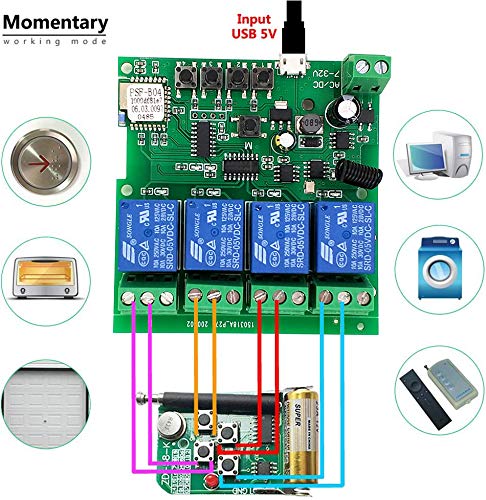Wiring diagram for Momentary working mode with example devices