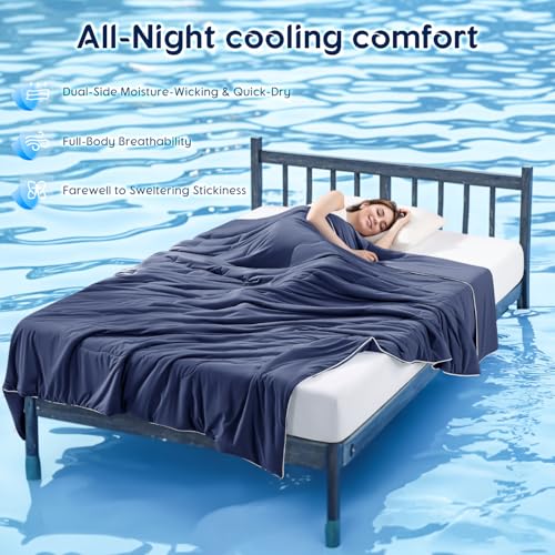 Image of Cooling Blanket for Hot Sleepers & Night Sweats - Cooling Comforter, Breathable Lightweight Double-Sided Summer Bedding, Breathable Soft All Season (Abyss Blue, King(106 inchx90 inch))