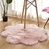 Ouumeis Faux Schaffell Blütenform Teppiche, Weiche Haarige Waschbare Teppich rutschfeste Für Bett Sofaboden Mit Extra Langer Wolle Einfache Form, Humanisiertes Design Leicht Zu Reinigen,Rosa,90×90cm