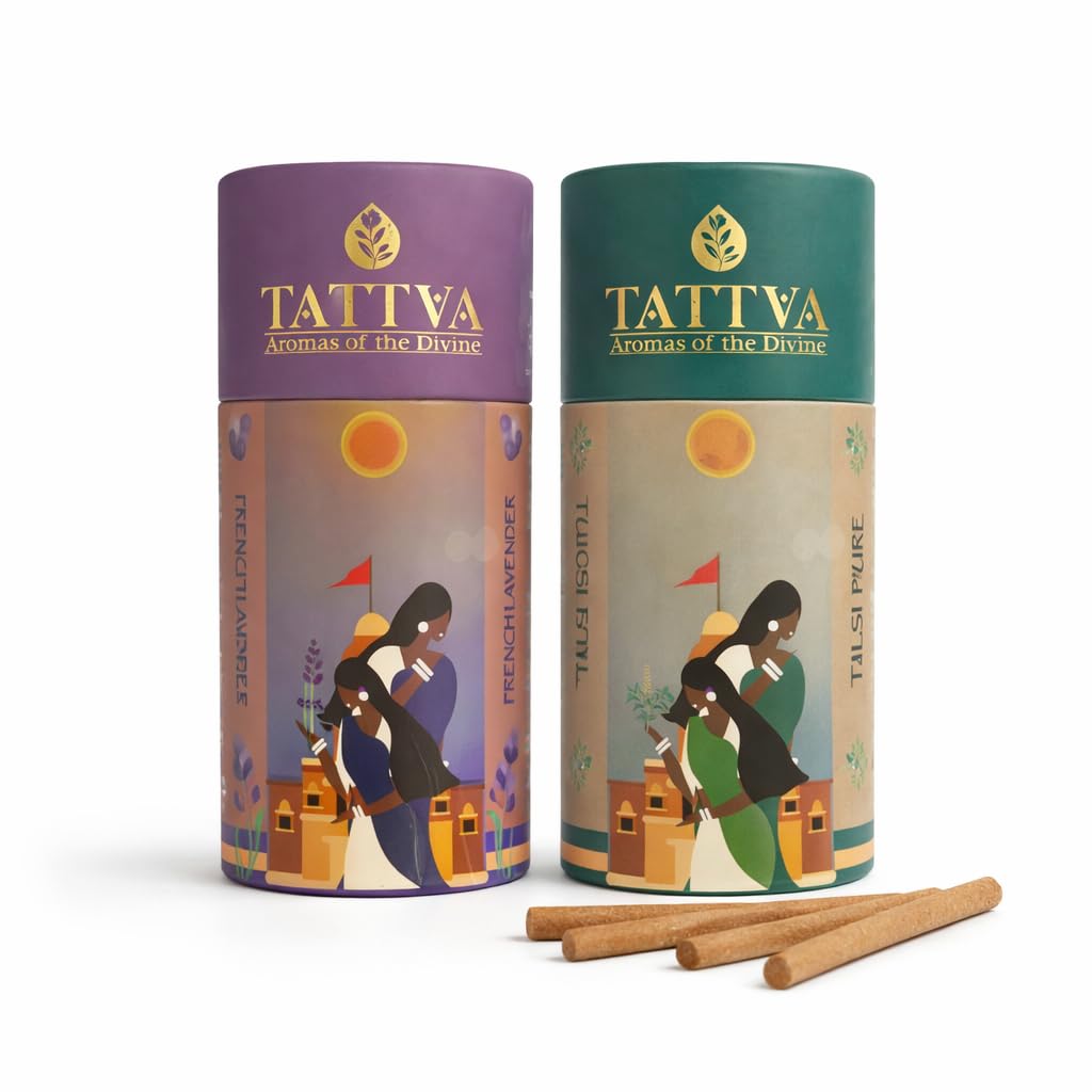 French Lavender & Tulsi Pure Bambooless Dhoop Sticks Combo Pack of 2 (80 Sticks) with 2 Free Ceramic Stands Temple Flowers | Charcoal & Chemical Free-image-1