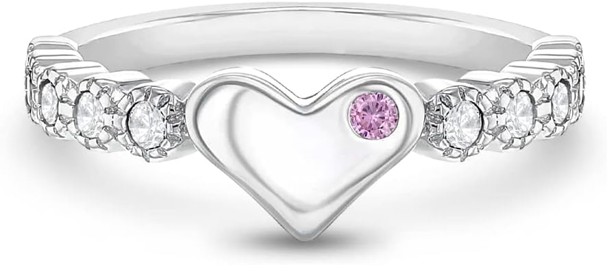 925 Sterling Silver Clear & Pink Cubic Zirconia Heart Ring Band for Toddler & Little Girls Sizes 2-5 - Small Heart Rings for Little Girls - Cute Heart Shaped Rings With Round CZ Stones