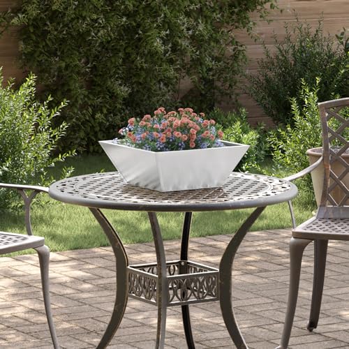 QJBSAVVA Edelstahl Pflanzkübel 40 x 40 x 15 cm Rechteckig Silber mit Dekorativen Intarsien für Balkon Terrasse und Garten, Modernes Design und Robuster Aufbau