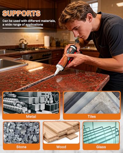 Image of WELLUCK Dark Brown /Espresso Silicone Caulk, 100% Waterproof Caulking Silicone Sealant Flexible Adhesive, Matches Walnut, Mahogany, Jacobean, Dark Stained Oak, and Other Dark Wood finishes