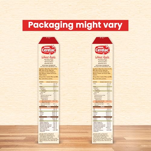 Image of CERELAC Baby Food Cereal | No Refined Sugar | No Preservatives | Wheat Apple for 6 to 24 Months Baby | With Omega 3 Iron Protein Calcium Vitamin D | Instant Cereal | 360g, Bag-in-box pack