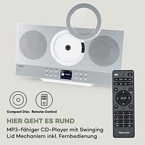 auna Silver Star Swing Vertikal Kompaktanlage - Internet Stereoanlage, DAB+ Radio mit FM-Tuner, CD-Spieler, Bluetooth, MP3, USB-Anschluss, AUX, inkl. Fernbedienung, Silber – Bild 4