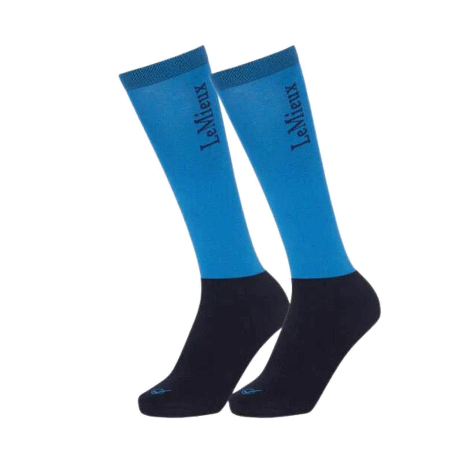 LeMieux Competition Horse Riding Socks with Closely Woven Foot, Topside Seam and Micro Weight Stretch - Twin Pack - Benetton Blue - Large