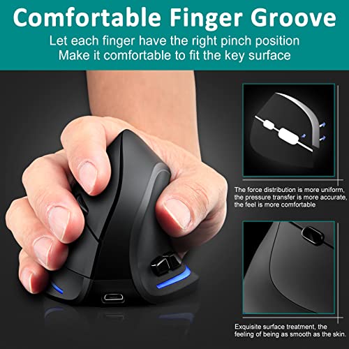 Wireless Mouse Tri-Mode (Bt 5.0/3.0+2.4Ghz), Trelc Ergonomic Vertical Mouse With 3 Adjustable Dpi, Rechargeable Optical Wireless Mouse For 3 Devices, 7 Buttons For Pc, Desktop, Laptop, Tablet (Black) #TOP5