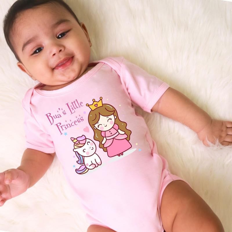 KNITROOT Bua Family Special Onesies, Unisex Baby Kids 100% Cotton Envelope Neck Half Sleeve Pink Romper, Bodysuit, Sleepsuit, Bua's Little Princess, 0-3 Months, Infant Cloths for Boys & Girls