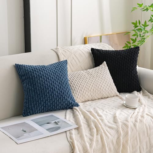 Set of 4 Black Decorative Throw Pillow Covers 24x24 Inch Corduroy Pillow Covers for Bed Couch Sofa Living Room Soft Square Cushion Cases