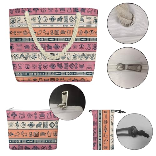 Egyptiantt Canvas Beach Bag Set with Matching Cosmetic Bag, Glasses Pouch & Badge |Tote Bag with Accessories for Women3