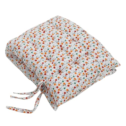 Image of Kuber Industries Chair Cushions For Sitting | 18x48 Inch - Super Comfy Long Rocking Chairs Cushion | Chair Pad For Home, Office | XL-Back Seat Cushions with Ties | Flower Printed - White
