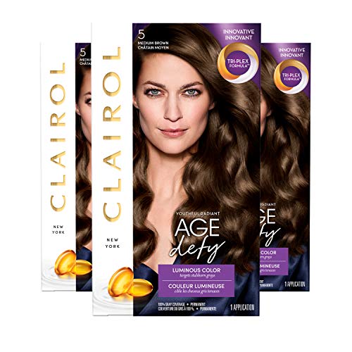 Clairol Age Defy Permanent Hair Color, 5 Medium Brown, 3 Count