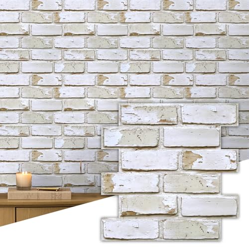 Commomy 3D Brick Wall Panels Peel and Stick - 10 pcs 11.8x11.8 Small Size Thin PVC Faux Brick Wall Panels Brick Backsplash for Kitchen Bedroom Quick Interior DIY Home Wall Decor(Covers 9.7 sq.ft)