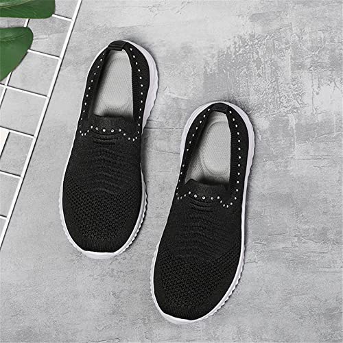 GOSPT Women's Slip on Sock Sneakers Glitter Rhinestone Jazz Latin Dance Mesh Shoes4