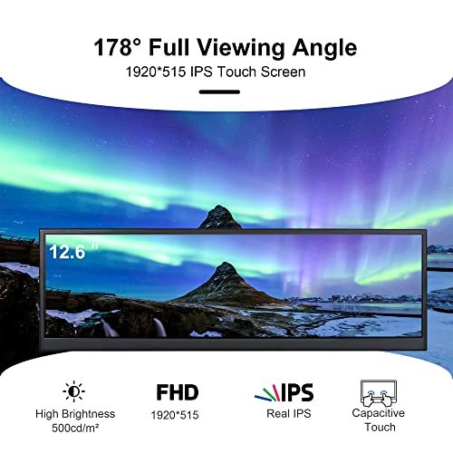 Image of wisecoco 12.6 Inch Mini Touch Screen Monitor Secondary Screen FHD IPS Stretched Bar LCD Display 1920X515 HDMI for PC Laptop Computer Health Speed Windows Sub CPU GPU Temperature Display R126F01T-HB