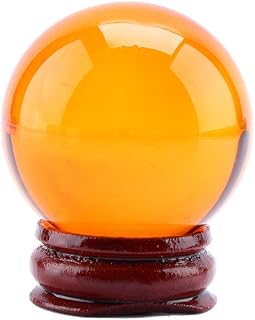 Healing Crystal Ball, 40mm Carved Quartz Ball Amber Color Asian Rare Quartz Crystal Healing Ball Sphere 40mm with Wood Stand
