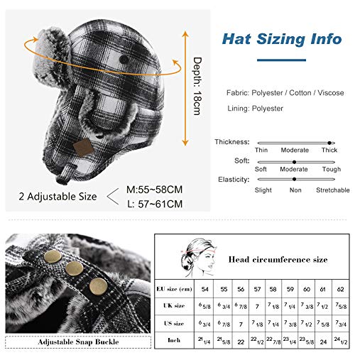 Jeff & Aimy Winter Snow Buffalo Plaid Trooper Trapper Faux Fur Hunting Ear Flap Windproof Ushanka Russian Bomber Pilot Hat For Women Neck Warmer Blue Xl 57-61Cm #TOP3