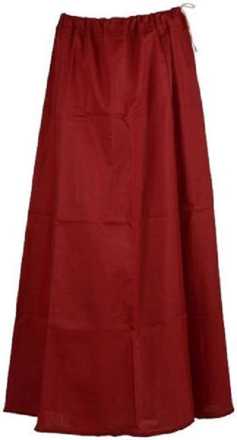 Ethnic Closet Women's Maroon Indian Saree Petticoat Cotton Wrap Solid Pattern Underskirt Lining For Sari